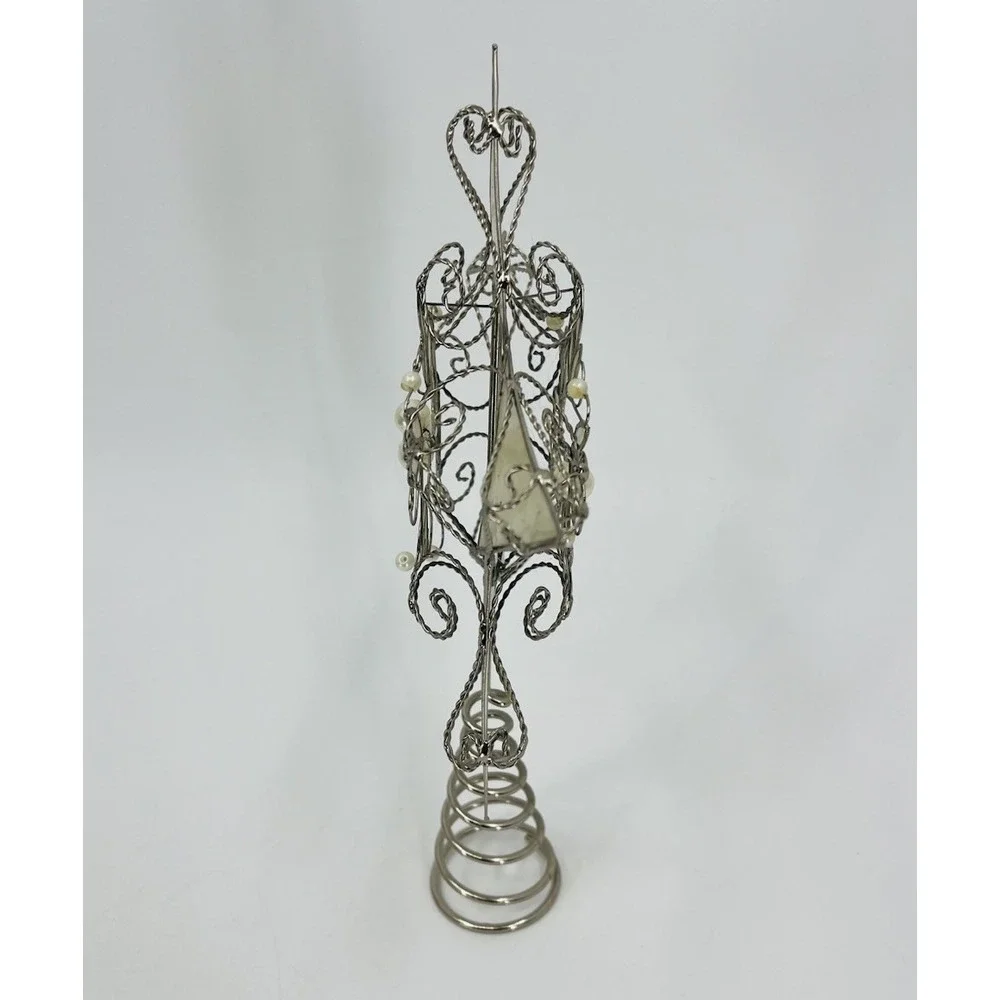 Capiz Shell Silver Star Christmas Tree Topper with Faux Pearls and‎ Scrolls